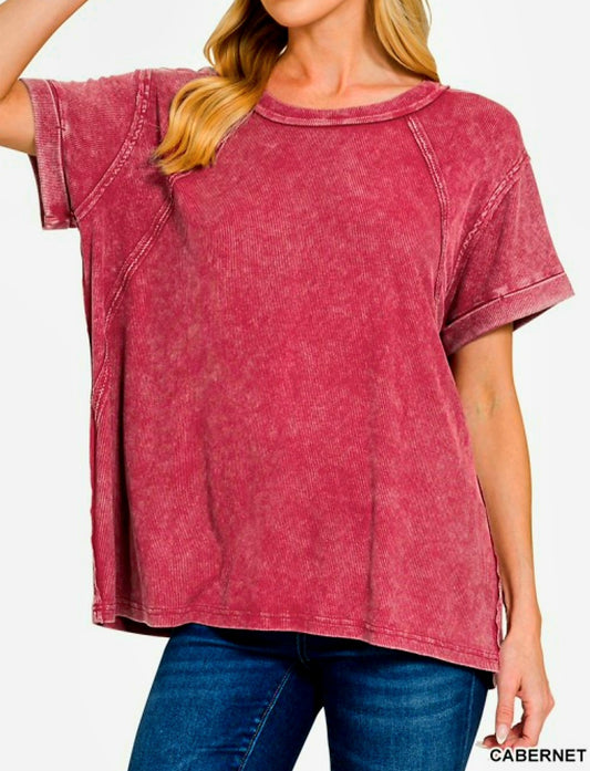 Zenana Cabernet Ribbed Top