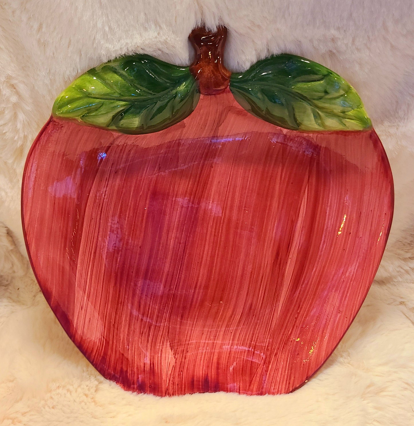 Vintage Red Ceramic Hand Painted Apple Shaped Serving Tray
