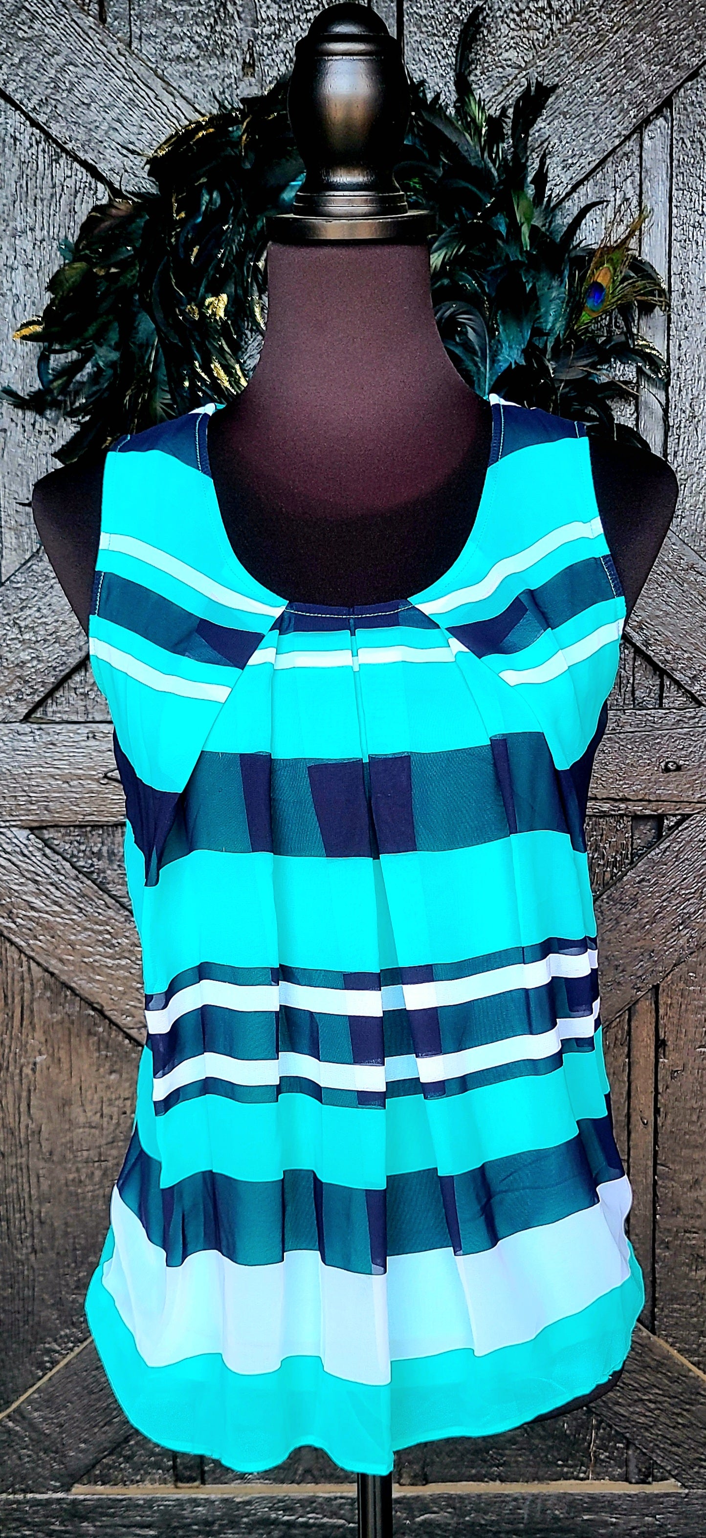 NY and Co Teal and Navy Striped Top
