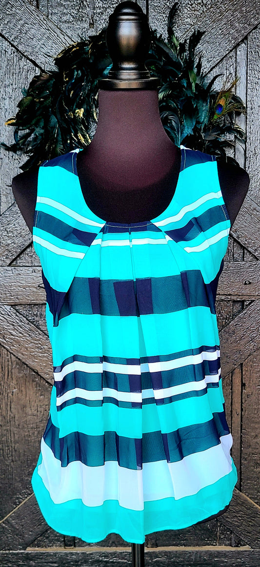 NY and Co Teal and Navy Striped Top
