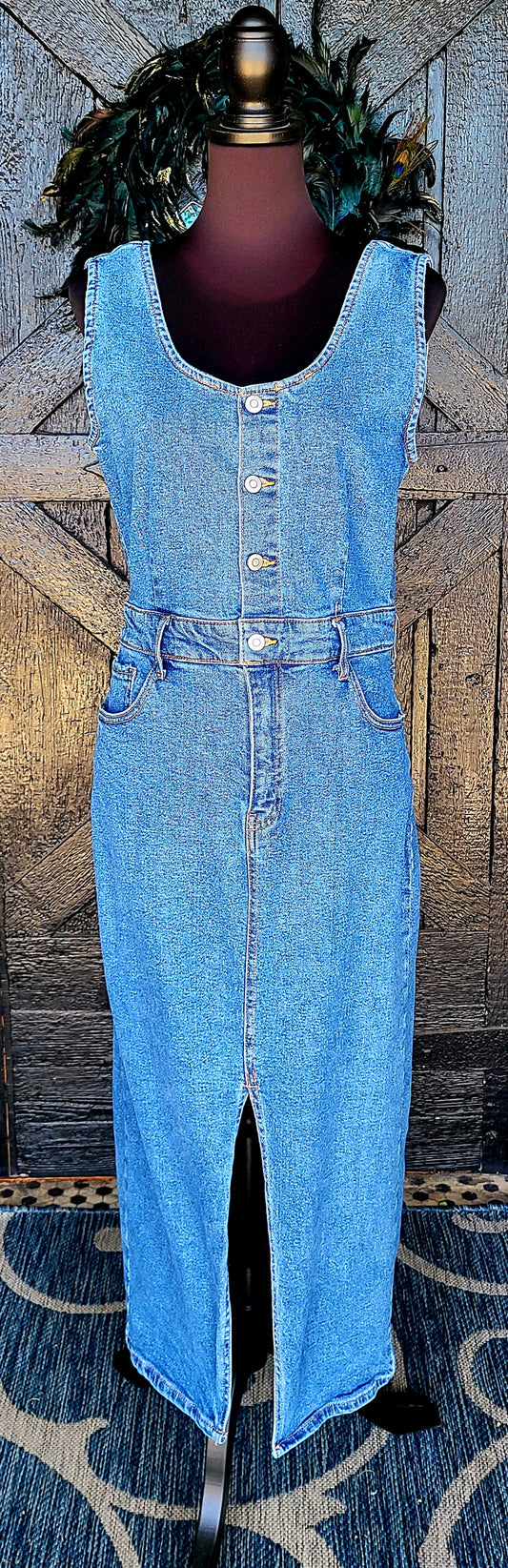 Denim Sleeveless Dress with Pockets