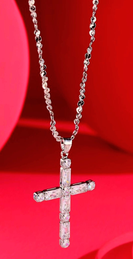Silvertone Cross Necklace
