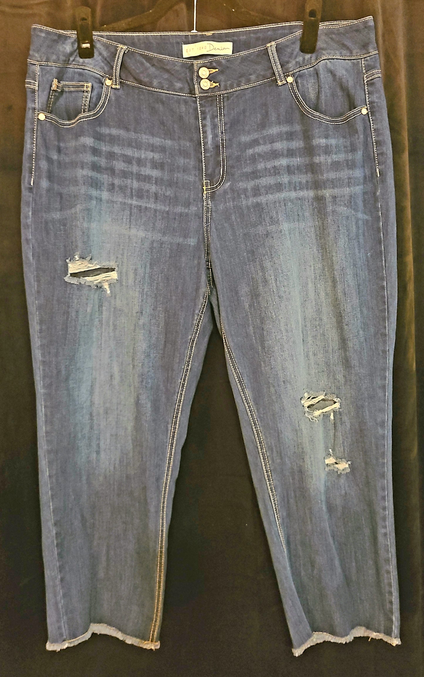 Dark Wash High Rise Distressed Jeans Size 18