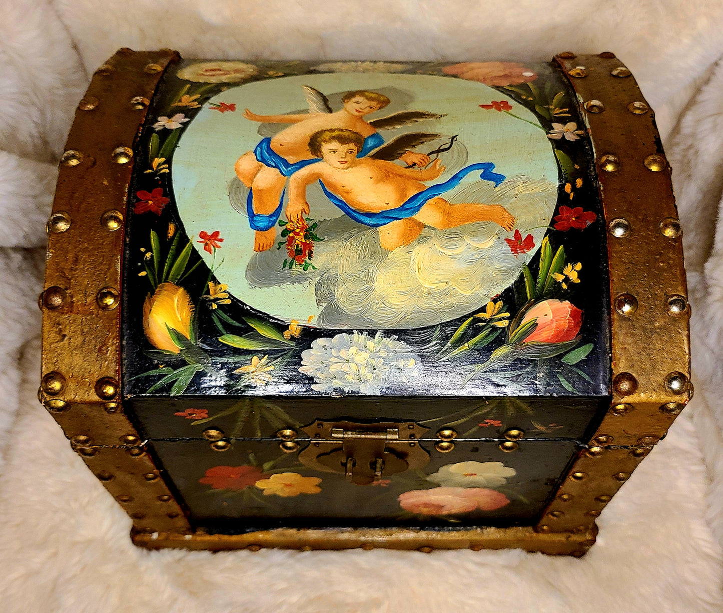 Vintage Hand Painted Wooden Storage Chest