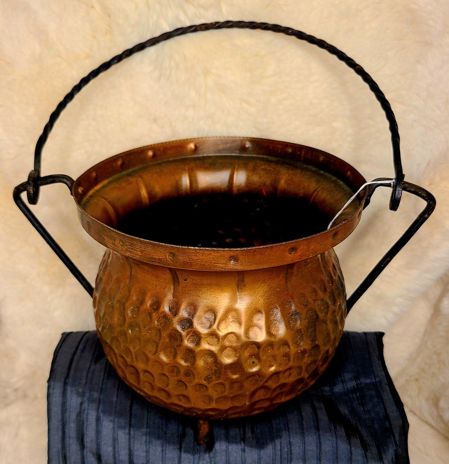 Vintage Hand Hammered Copper Cauldron