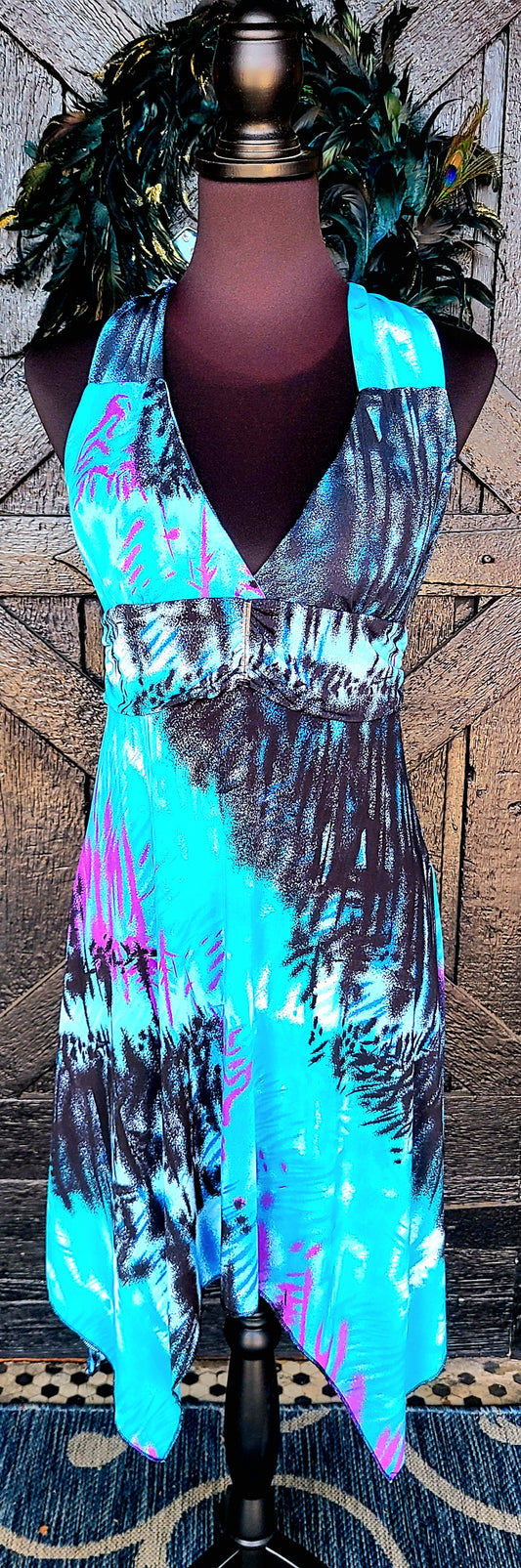 Blue and Black Halter Dress Size Large