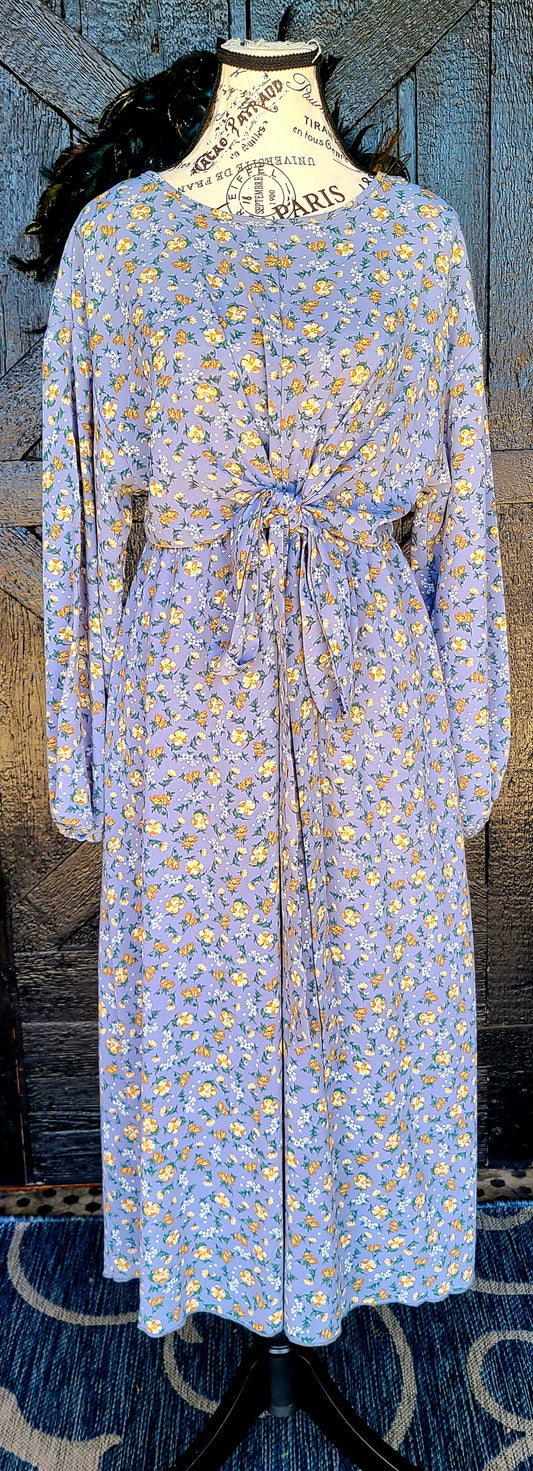 Grey Floral Tie Front Maxi Dress