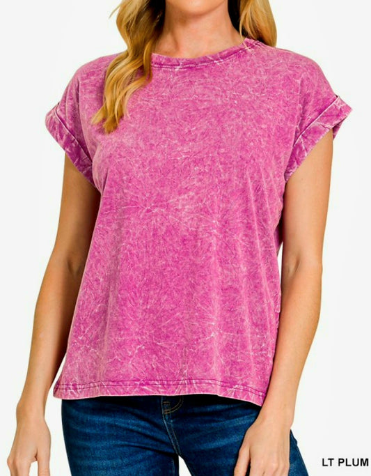 Zenana Light Plum Crinkle Wash Top