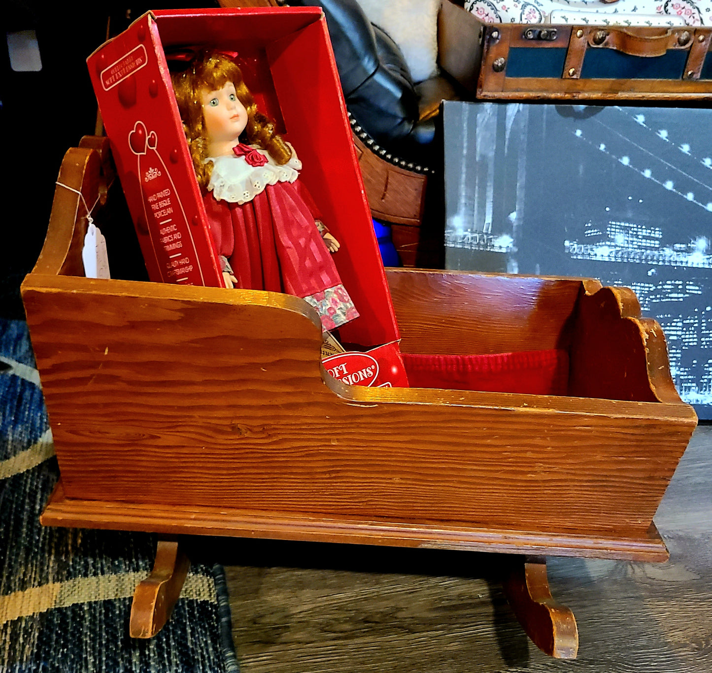 Vintage Handmade Wood Doll Cradle