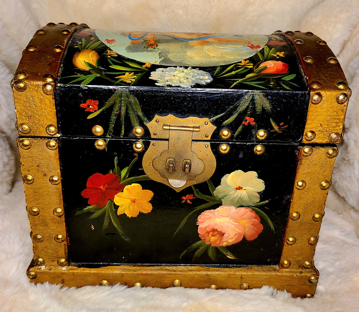 Vintage Hand Painted Wooden Storage Chest