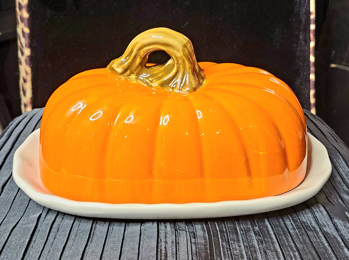 Ceramic Pumpkin Butter Dish with Lid