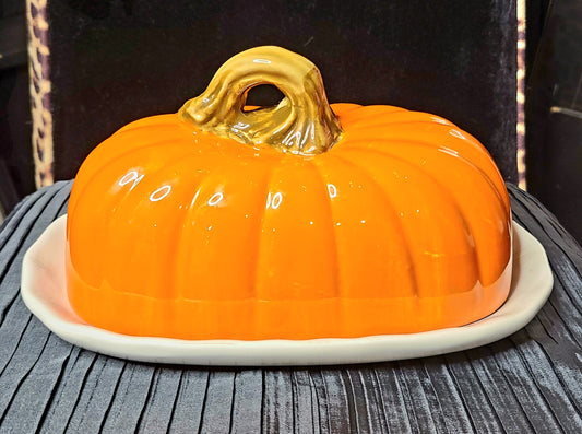 Ceramic Pumpkin Butter Dish with Lid