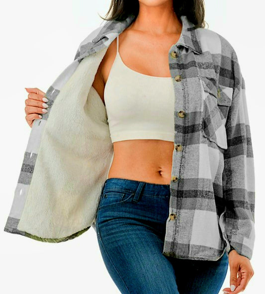 Black and White Fur Lined Shacket