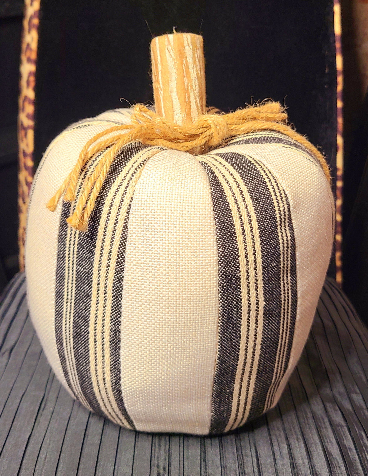 Big Decorative Navy and White Fabric Pumpkin