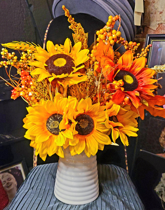 Fall Floral Arrangement with Ceramic Vase
