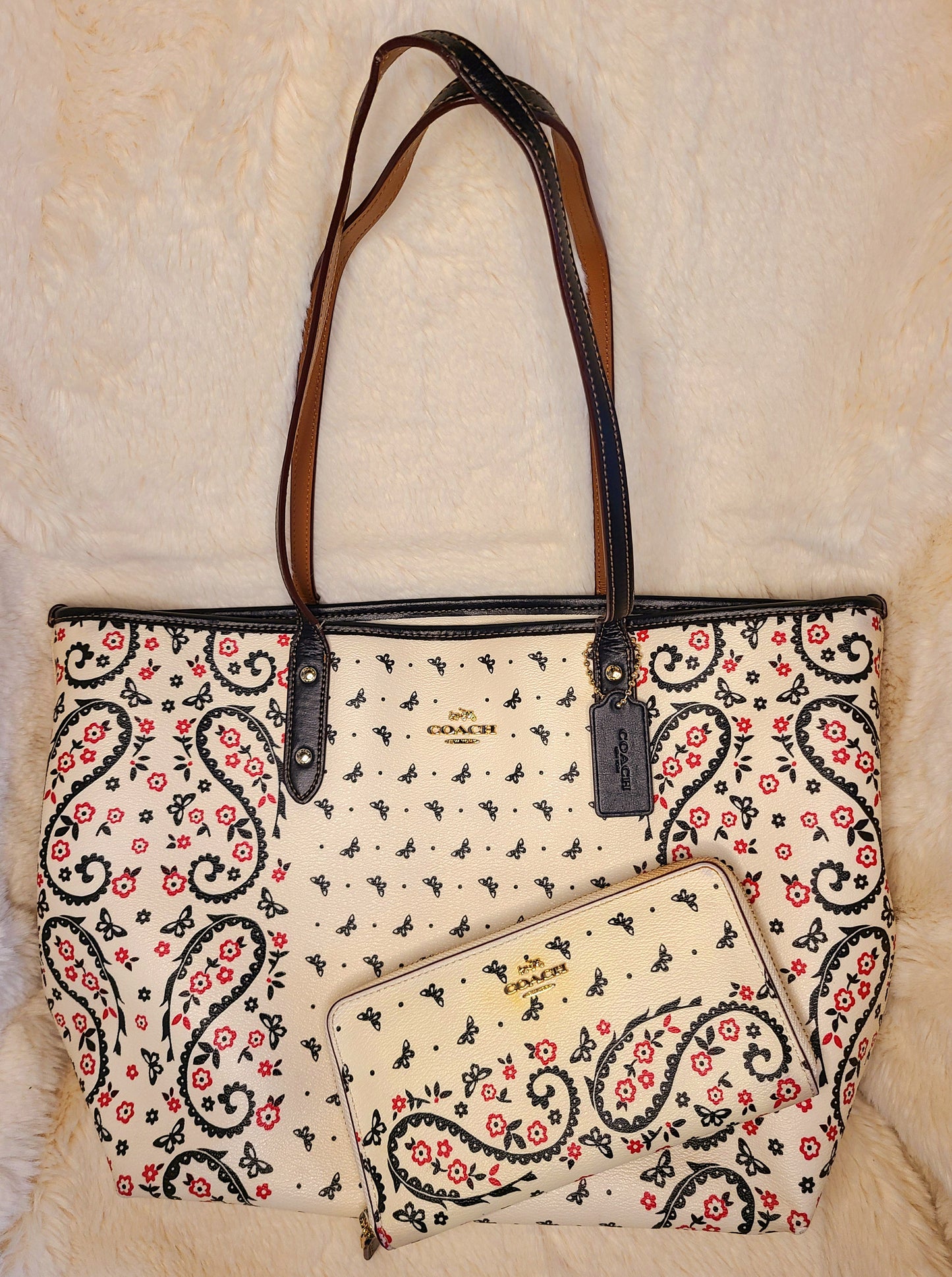 New Coach Floral Bag and Matching Wallet Set