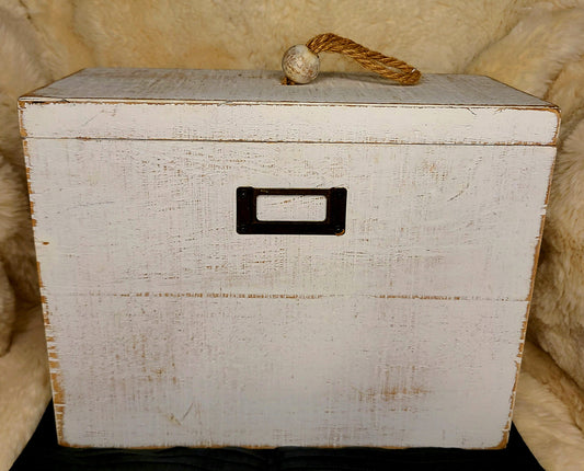 Modern Rustic White Storage Box with Rope Handle