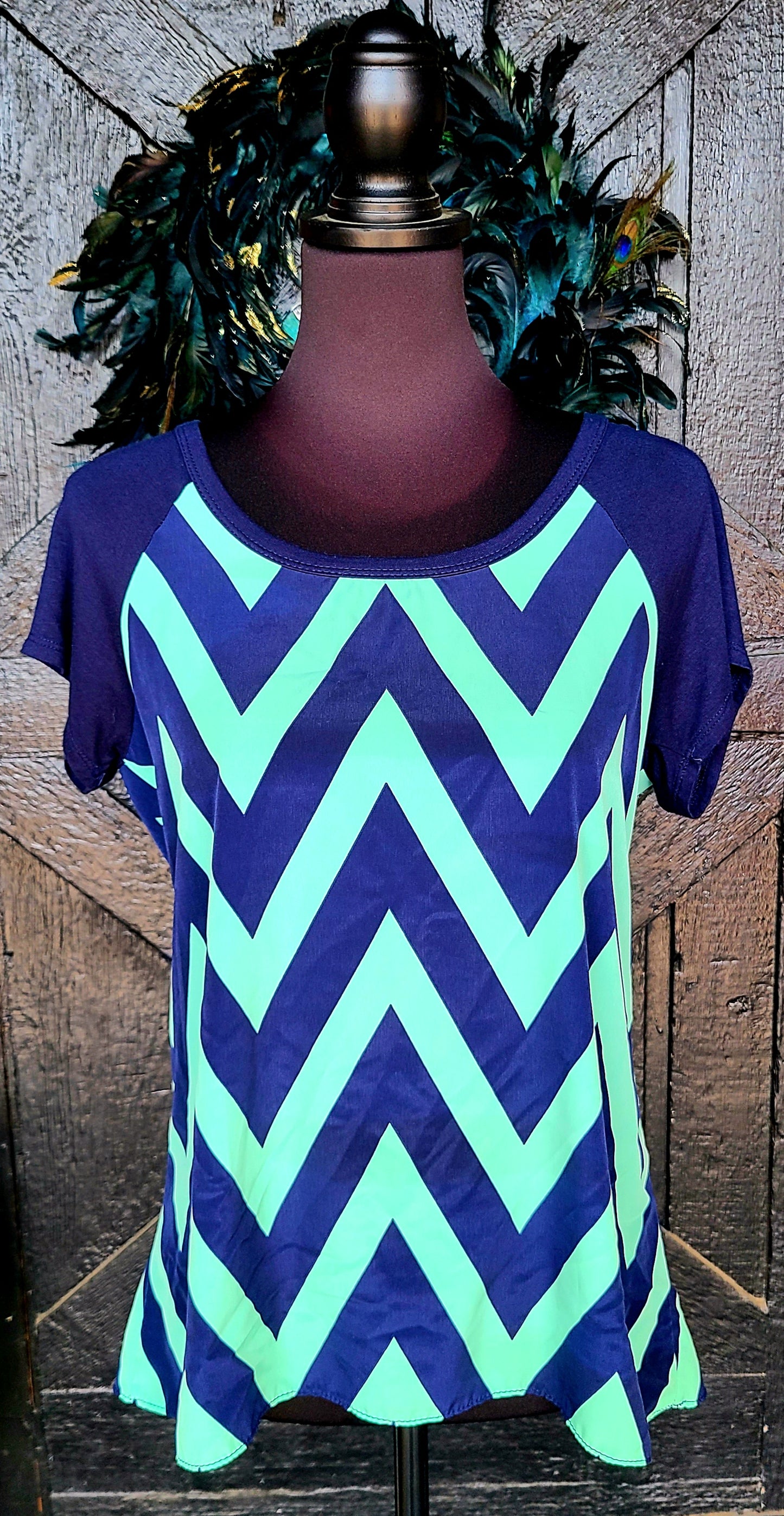 Navy and Teal Abstract Top