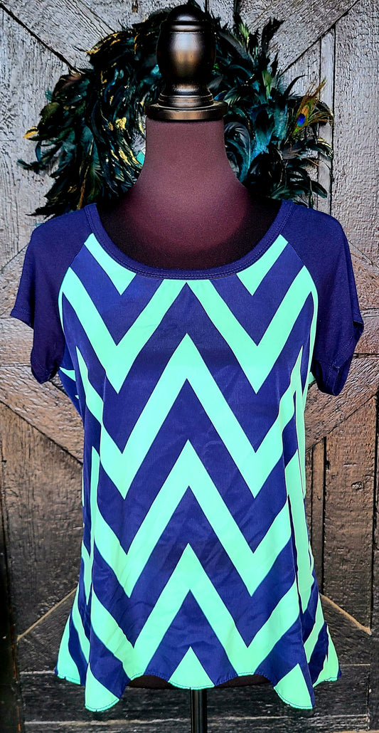 Navy and Teal Abstract Top
