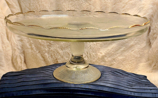 Vintage Jeannette Glass Company "Harp" Pattern Pedestal Cake Stand