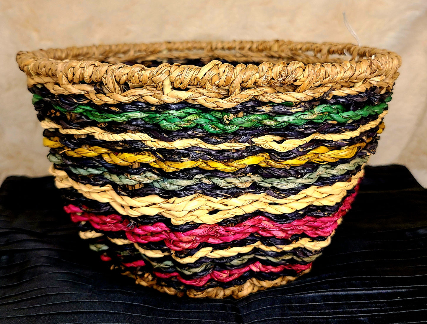 Handmade Multi-Colored Woven Coiled Grass Basket