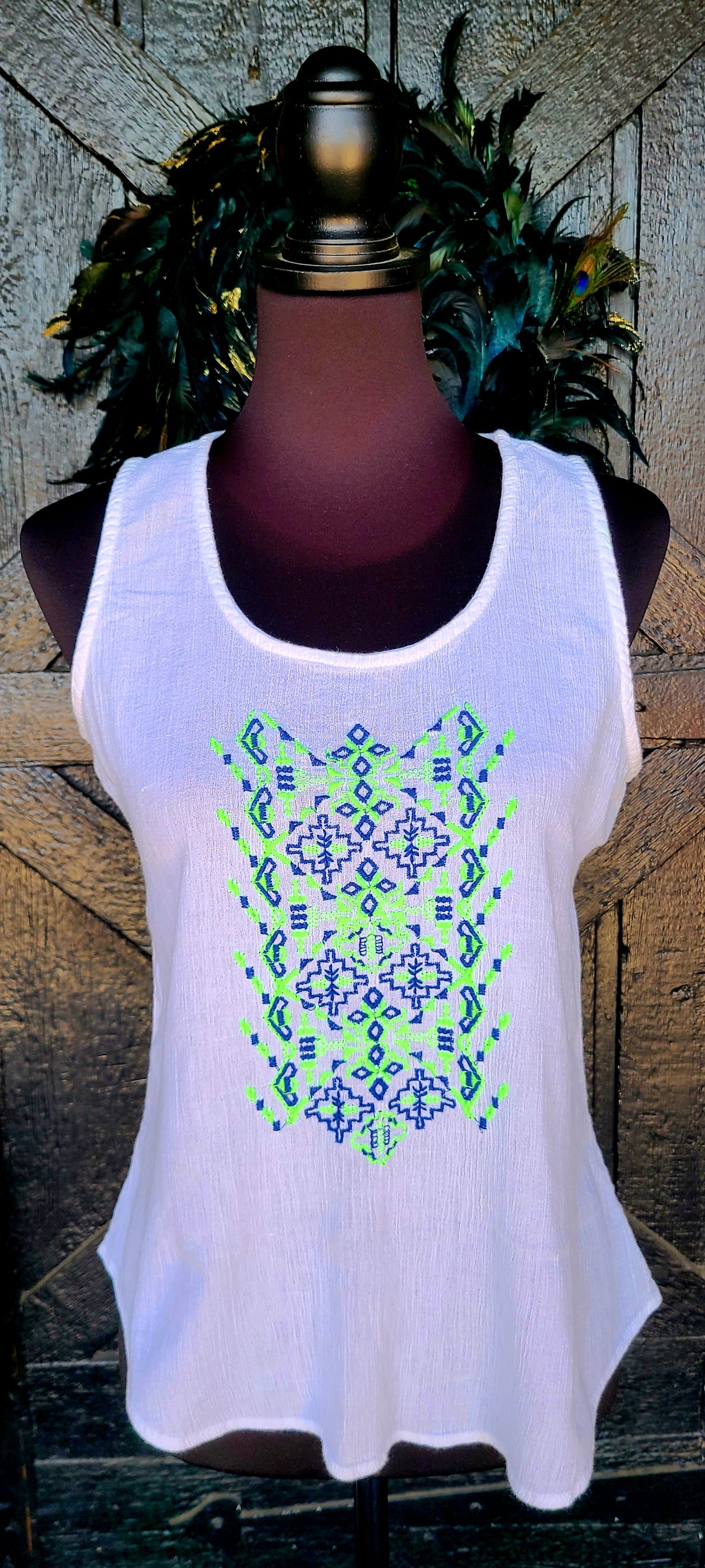 White Embroidered Tank Top