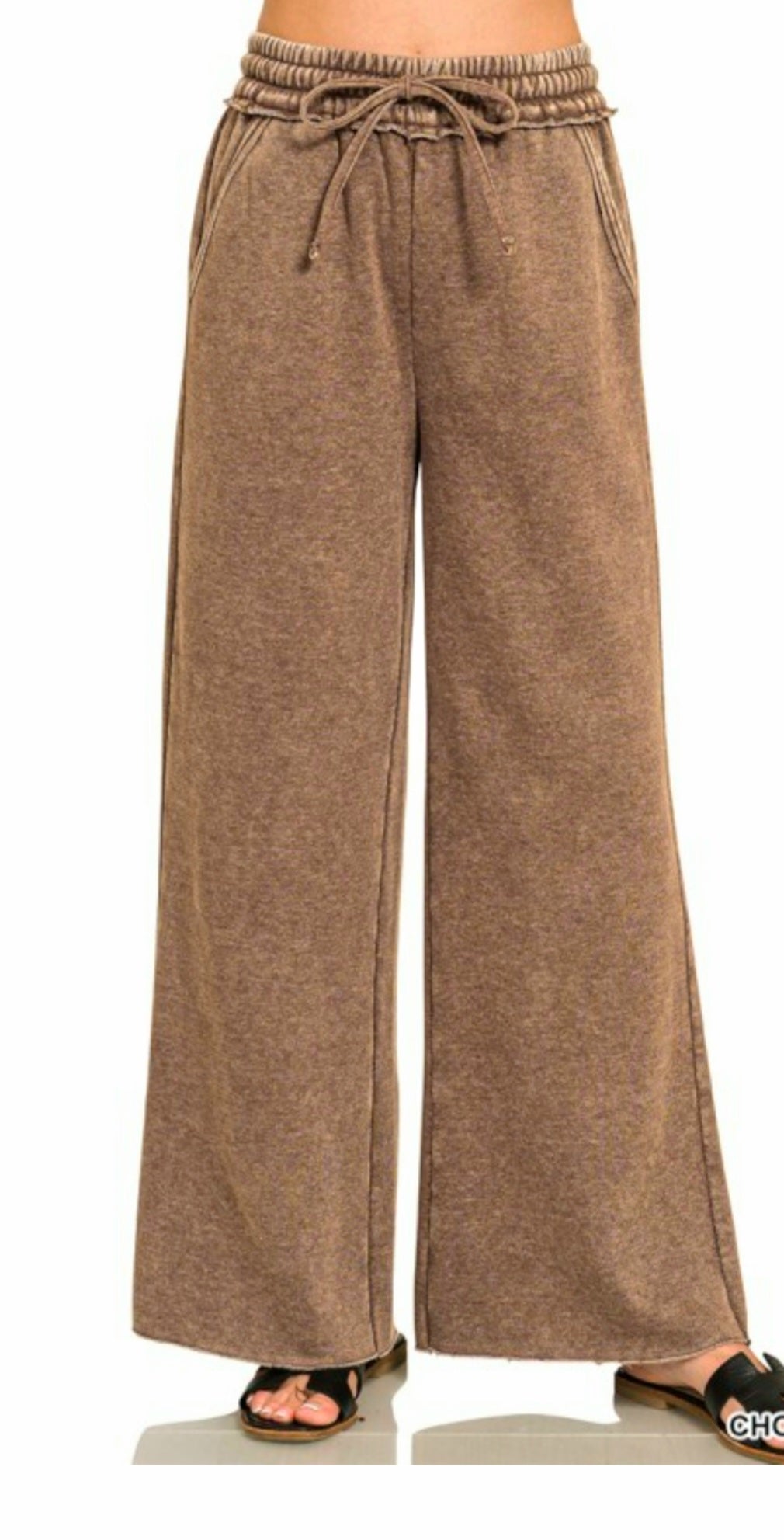 Zenana Chocolate Palazzo Sweatpants with Pockets