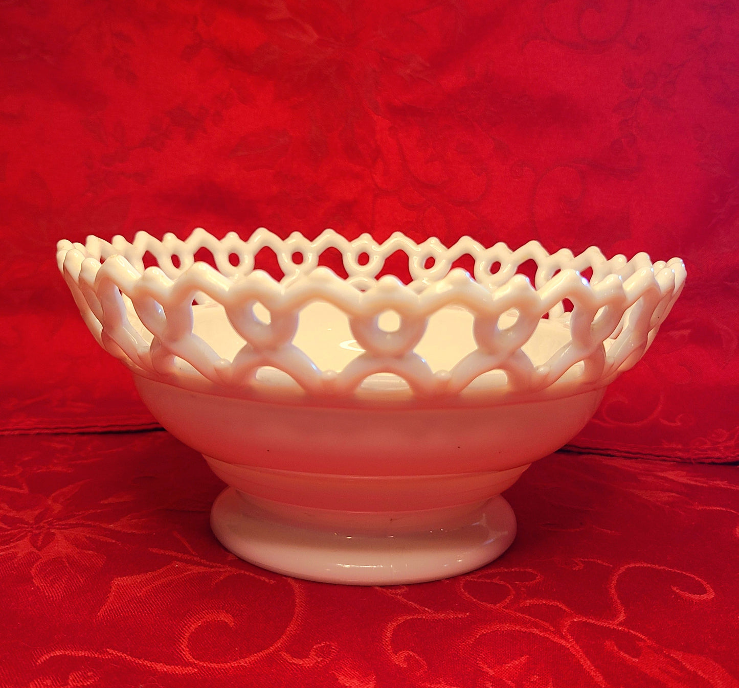 Vintage Westmoreland Milk Glass Bowl in the Doric Lace Edged Pattern
