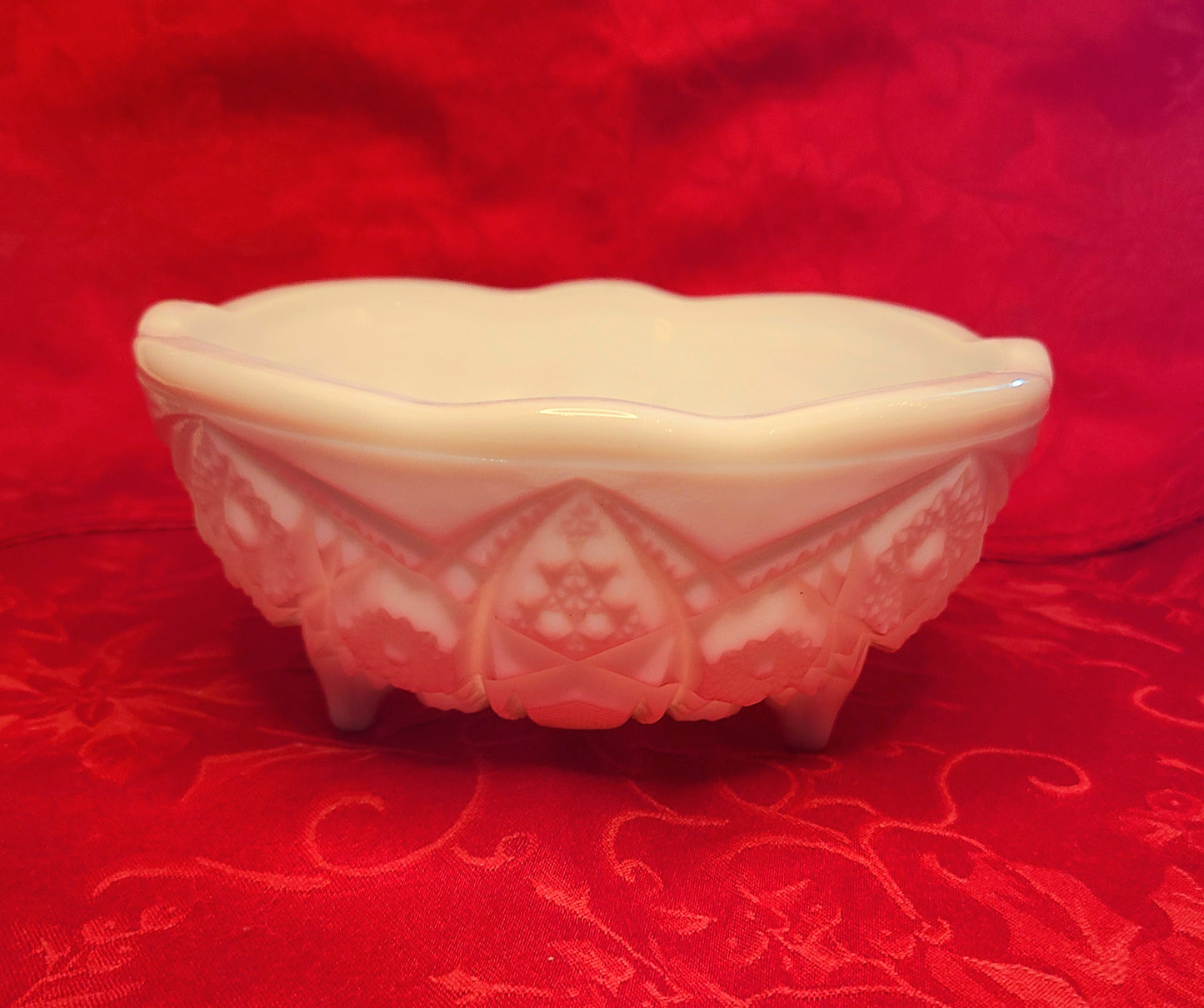 Vintage McKee Milk Glass Footed Bowl in the Toltec Pattern