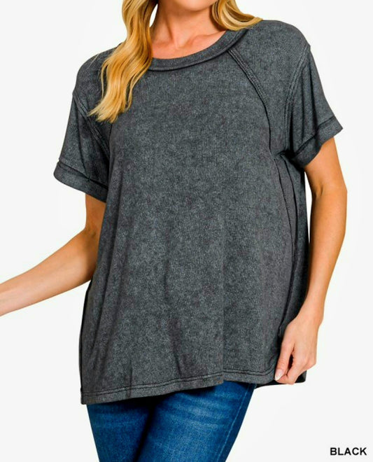 Zenana Black Ribbed Top