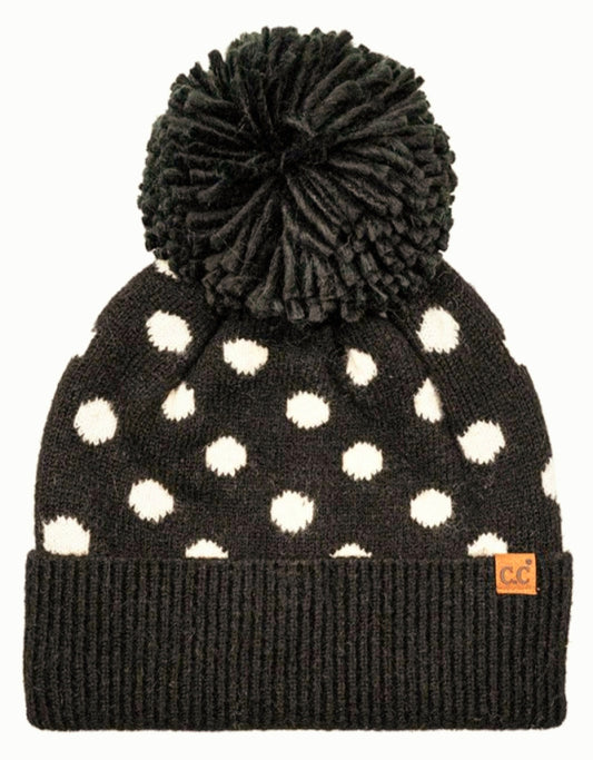 C.C. Black and White Polka Dot Beanie