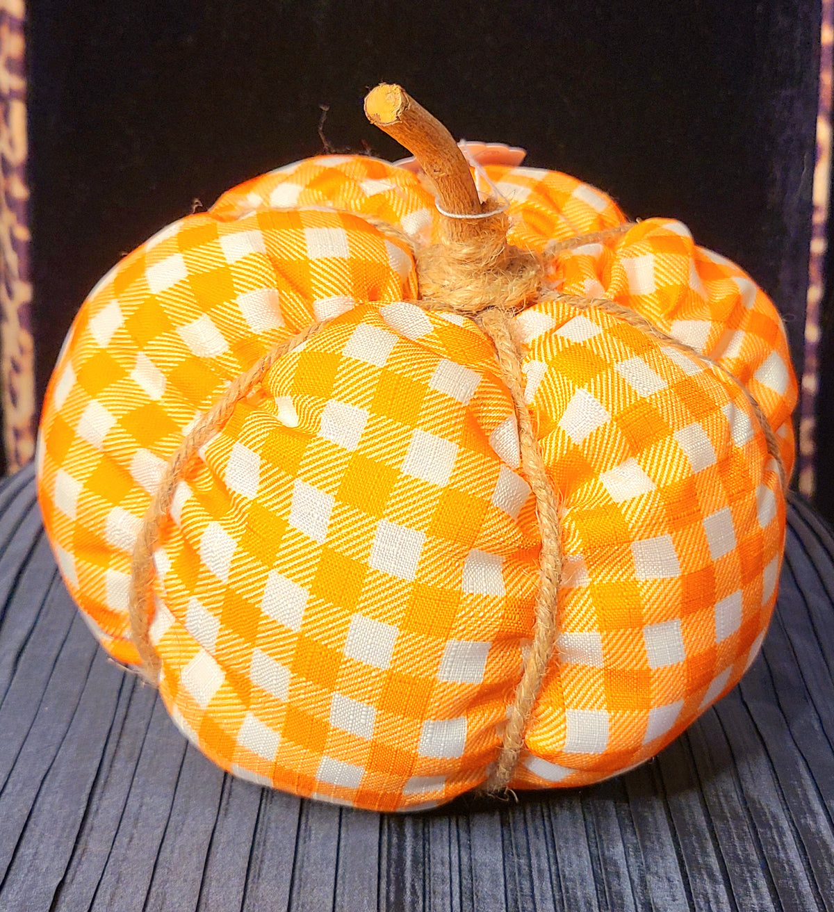 Big Decorative Orange Checkered Fabric Pumpkin