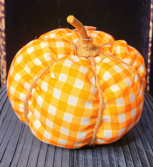 Big Decorative Orange Checkered Fabric Pumpkin