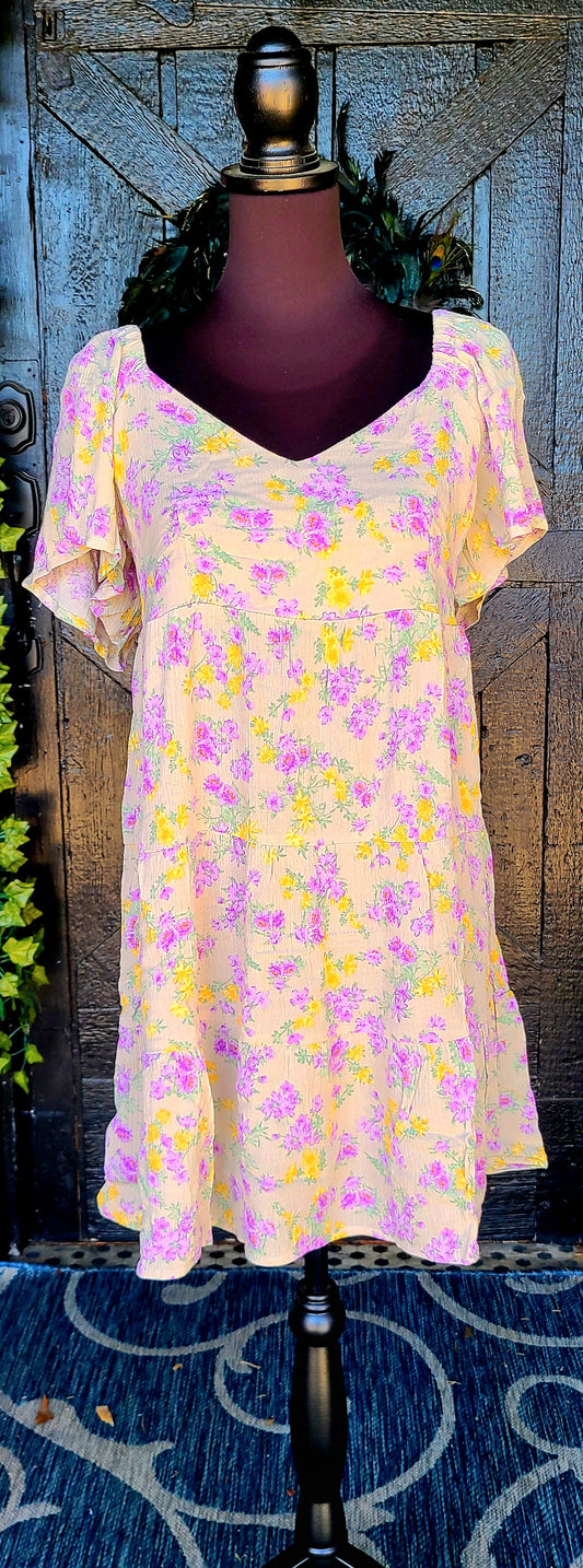 Purple and Yellow Floral Baby Doll Dress