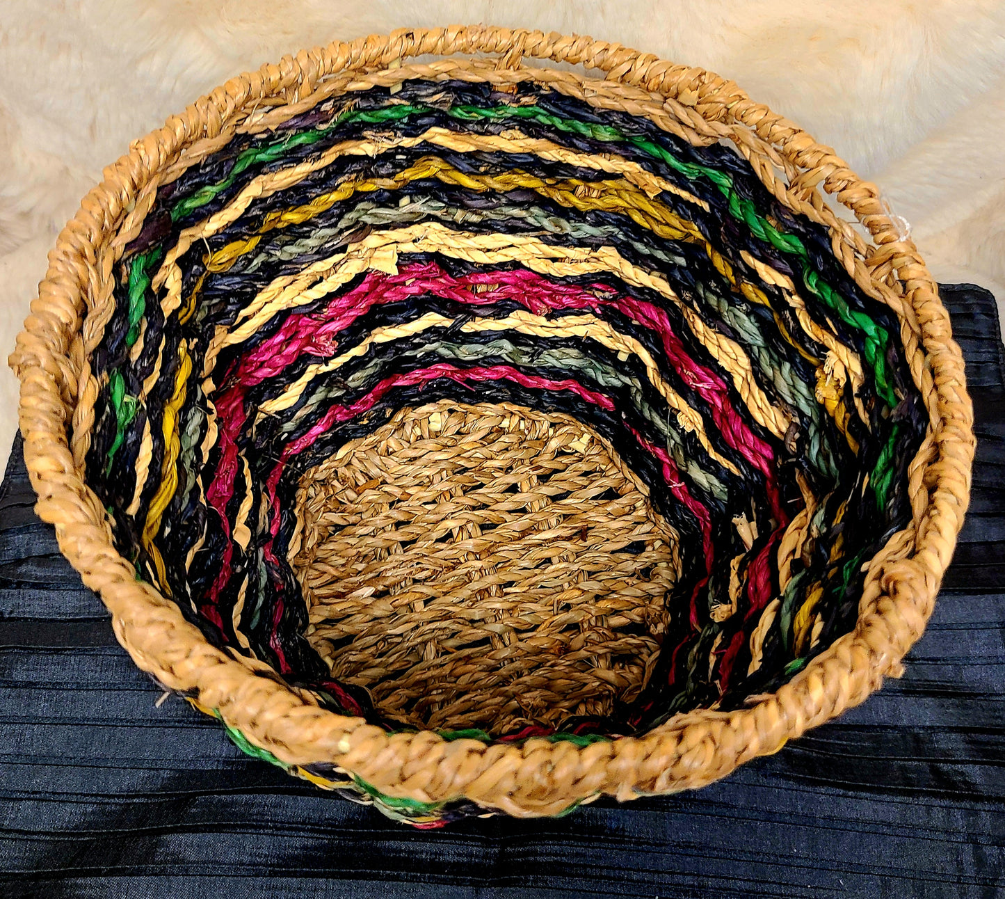 Handmade Multi-Colored Woven Coiled Grass Basket
