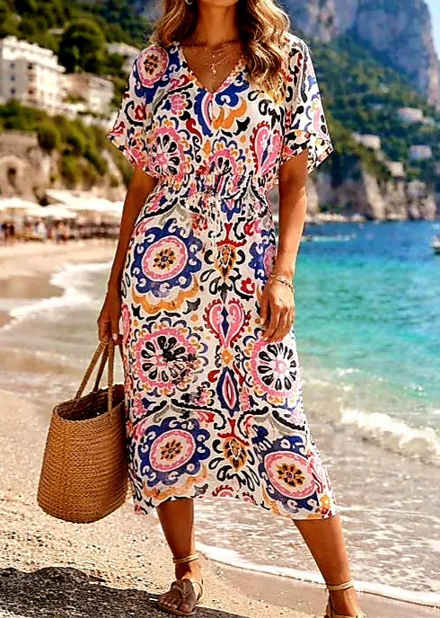 "Amy" Medallion Print Dolman Sleeve Maxi Dress
