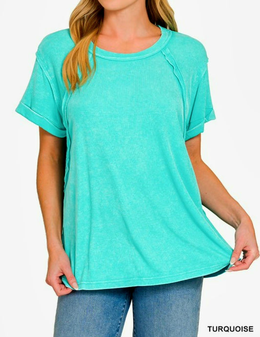 Zenana Turquoise Ribbed Top
