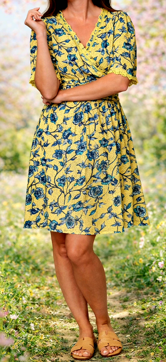Yellow with Blue Floral Dress