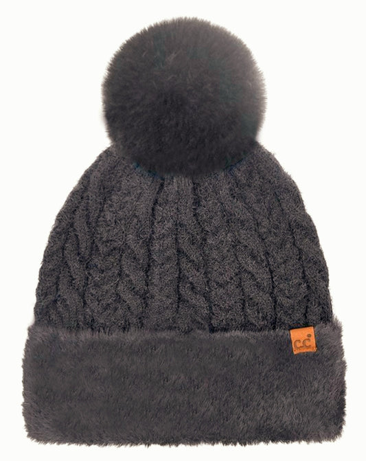 C.C. Black Fur Beanie
