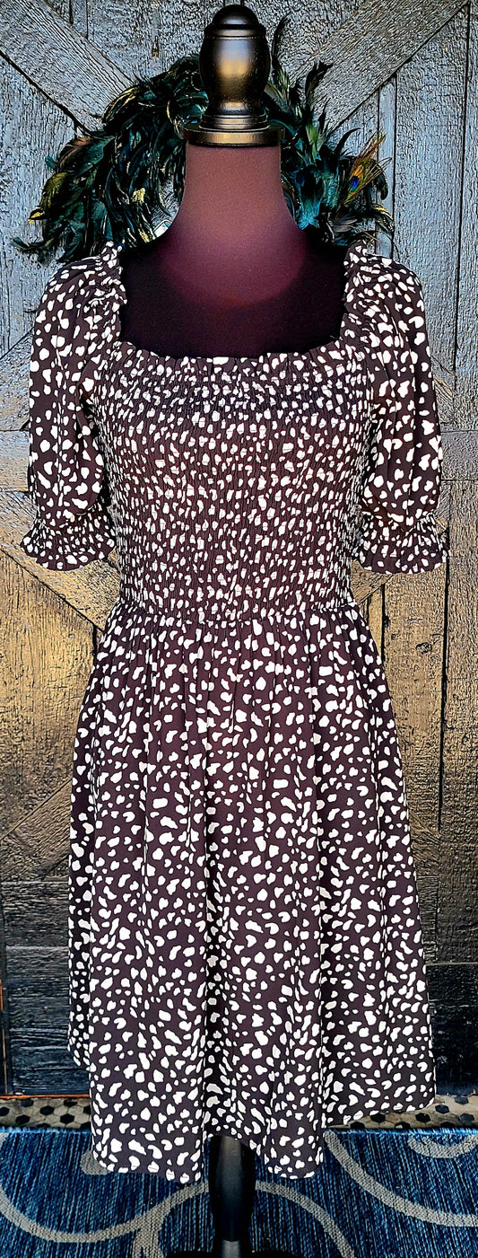 Black and White Dotted Smocked Dress