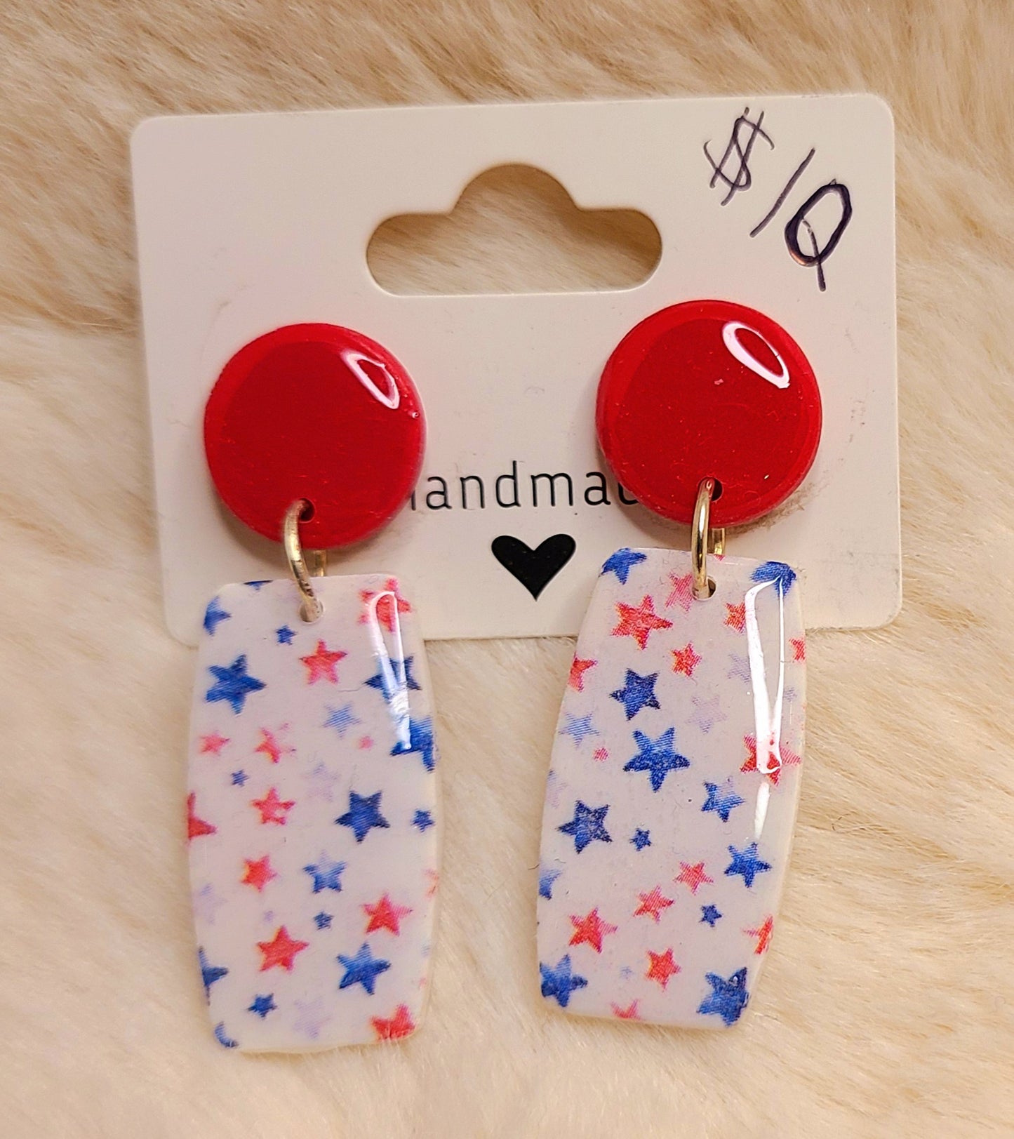 Handmade Red with Stars Earrings
