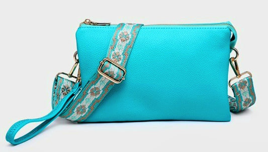 Jen and Co Ocean Teal Crossbody Purse with Aztec Strap