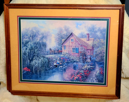 Framed Art Print Titled "Willow Creek Mill" by Artist Carl Valente - Depicts Amish Country