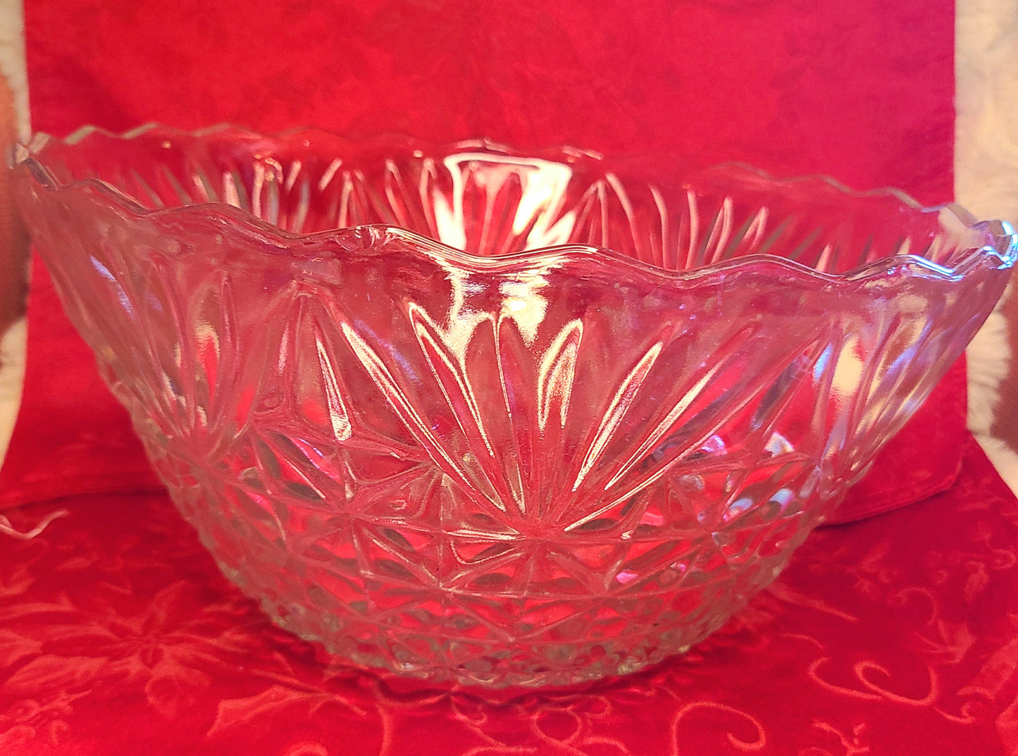 Vintage Anchor Hocking Arlington Diamond and Fan Pattern Punch Bowl