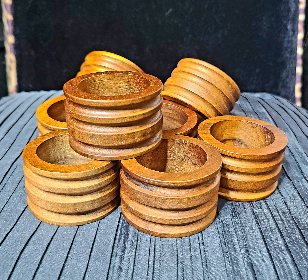 Vintage Wood Ribbed Napkin Holders Set of 8
