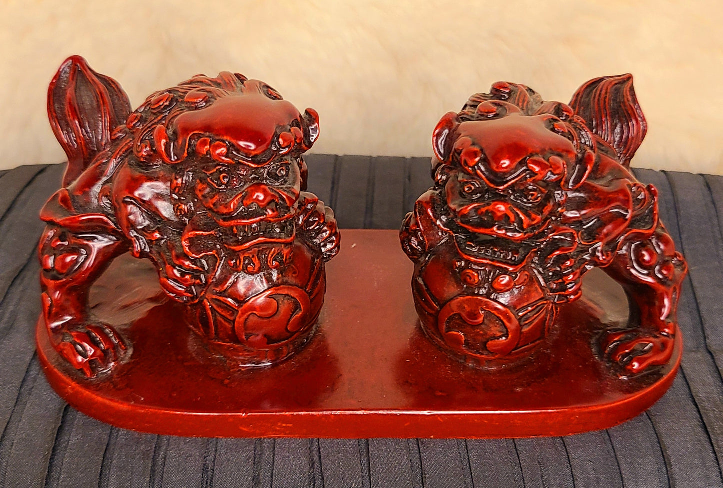 Vintage Red Chinese Guardian Lions Figurine - "Foo Dogs"