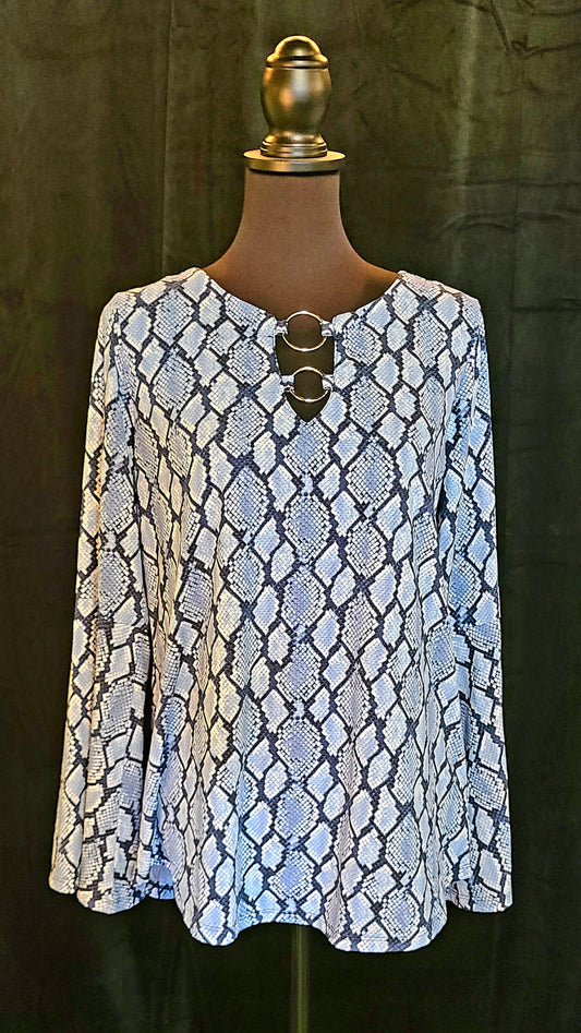 Michael Kors Blue Snake Print Top Size Medium