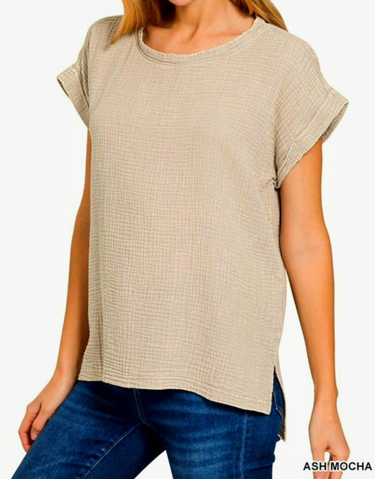 Zenana Ash Mocha Top with Side Slits