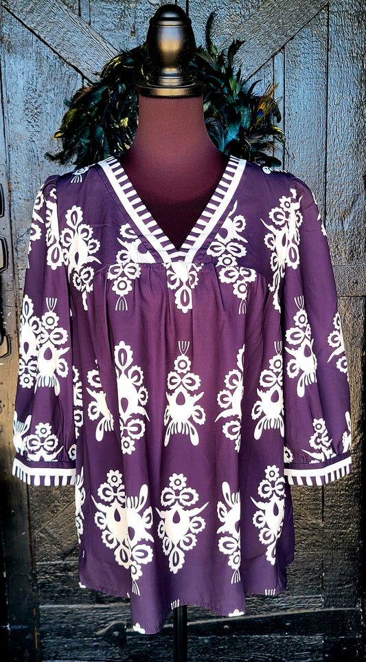 Black and White Damask Print Top
