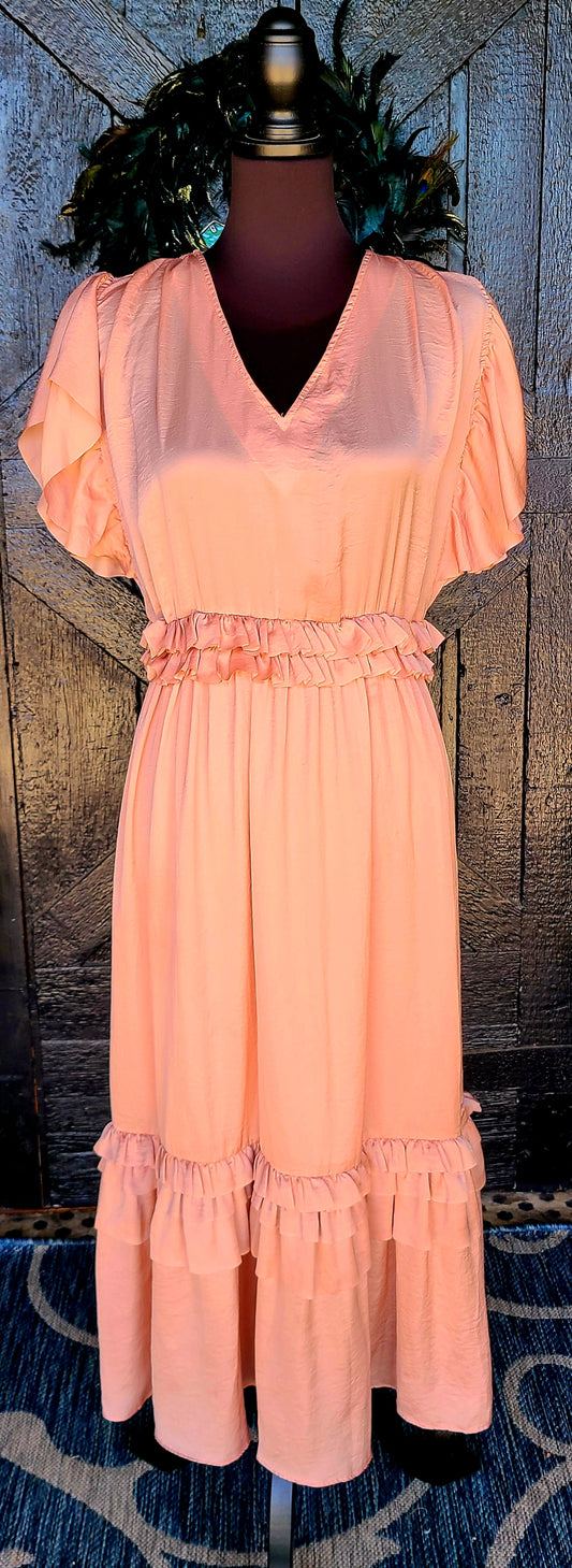 Umgee Mauve Ruffle Sleeve Maxi Dress